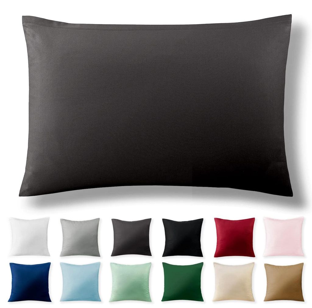 Perkal-Kissenbezug 40 x 60 cm – 100 % Baumwolle mit Reißverschluss, superweicher Kissenbezug 40 x 60 cm, Kissenhülle, anthrazit, nur Kissenbezug