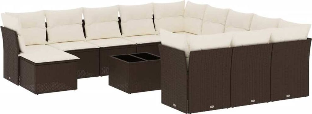 vidaXL 13-tlg. Garten-Sofagarnitur mit Kissen Braun Poly Rattan