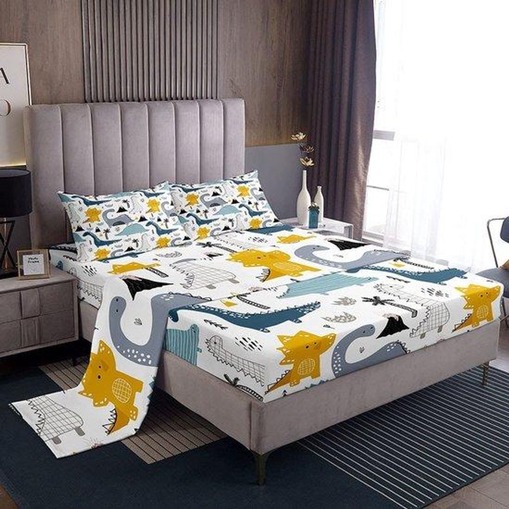 Unyqoos Kinderbettwäsche-Set mit Dinosaurier-Motiv und Kissenbezug