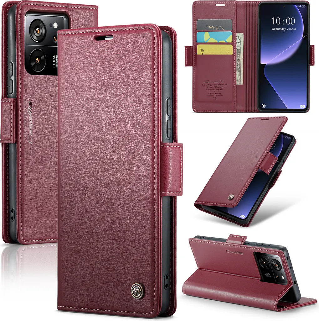 Custodia Xiaomi 13T Rosso Passion: Flip Cover in Pelle RFID & Stand