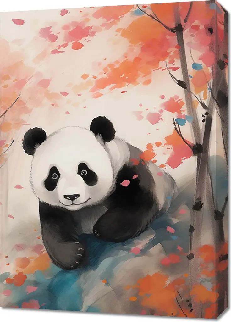 Tableau Panda 50x70 cm - Impression Haute Qualité Érable Rouge et Zen