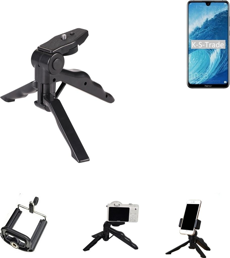 K-S-Trade Stativ Tisch-Ständer Dreibein Handy-Stativ Ständer kompatibel mit Huawei Honor 8X Max SD660 Mini-Stativ Smartphone Tripod Handy-Stativ aus