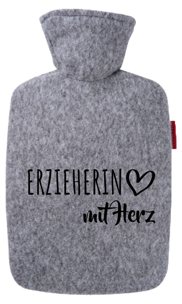 Huuraa Wärmflasche Erzieherin mit Herz 1,8 Liter Filz Classic Filzbezug Bettflasche Geschenkidee