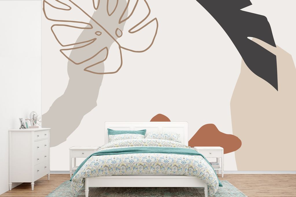 MuchoWow Fototapete für Wohnzimmer oder Schlafzimmer Wandtapete Vinyl Motivtapete Sommer - Blätter - Weiß - 420x280 cm - Zimmer für Kinder