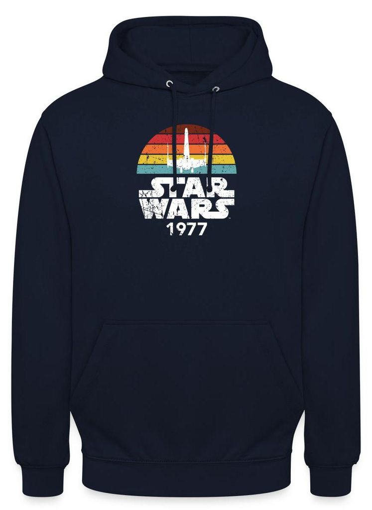 Star Wars Schriftzug 1977 Mit Raumschiff Retro Uni Hoodie, XXL, Navy