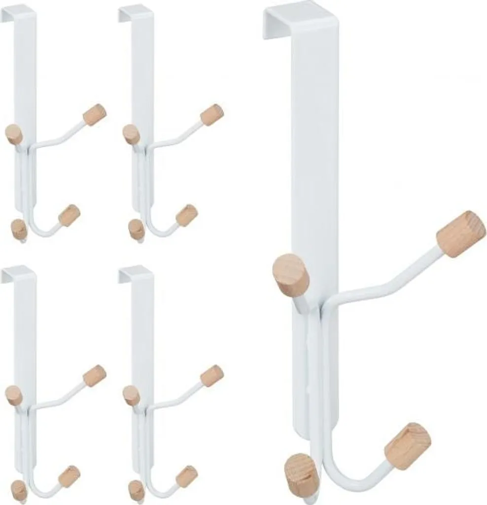 Lot de 5 Crochets de Porte à 4 Têtes en Acier Inoxydable Argenté