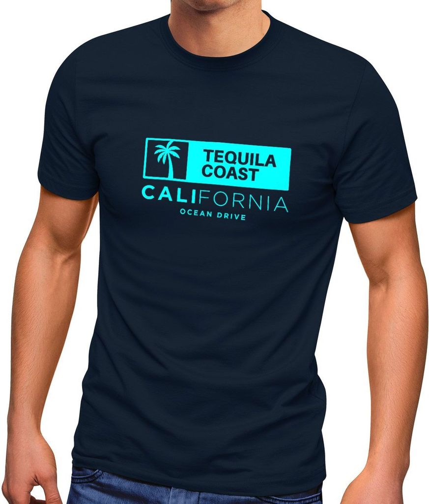Neverless Herren T-Shirt California Ocean Drive Kalifornien Palme Sommer Fashion Streetstyle navy 5XL
