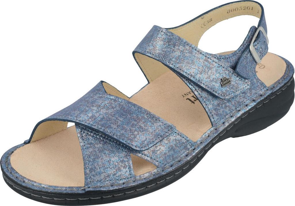Finn Comfort Linosa bequeme Damensandale, Leder, Hellblau, Wechselfußbett - Marken Finn Comfort, Blau, leder