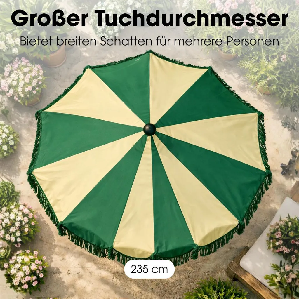 Parasol de Balcon Kim en Acier et Polyester - Rayures Vertes Ø235cm - 6
