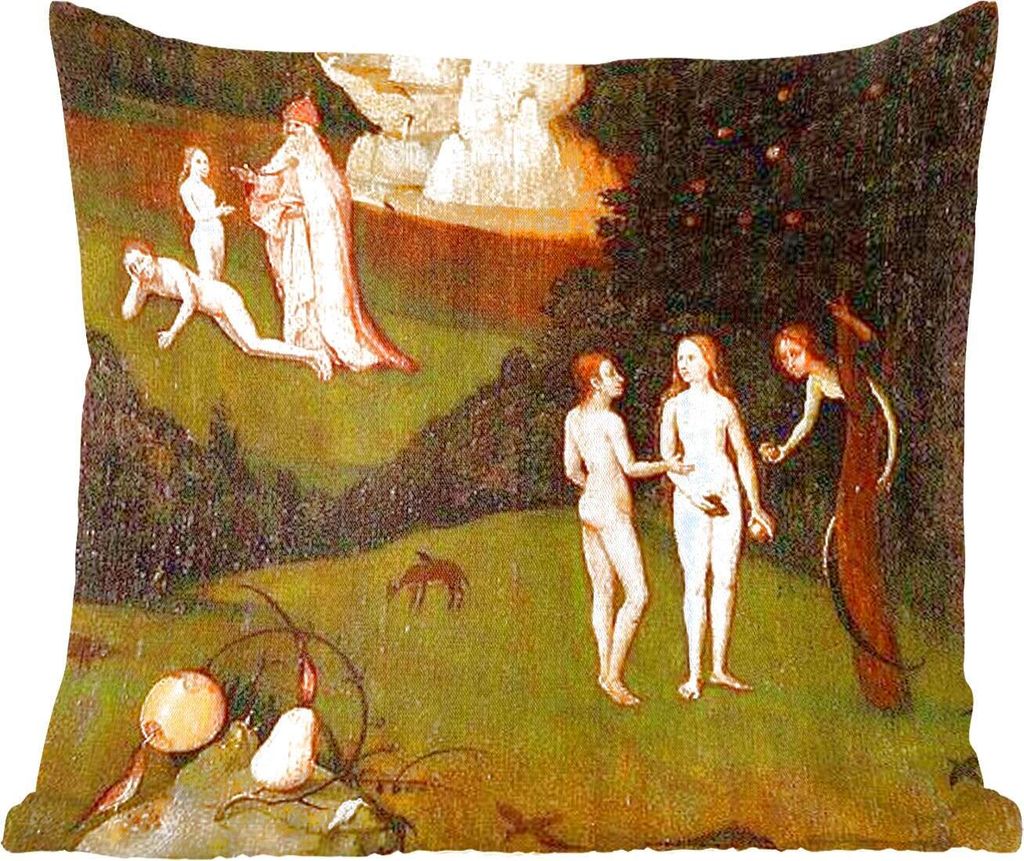 MuchoWow Zierkissen Sofakissen Wohnzimmer Dekokissen 45x45 cm Heuwaage linker Flügel des Triptychons - Gemälde von Hieronymus Bosch - Schlafpol...