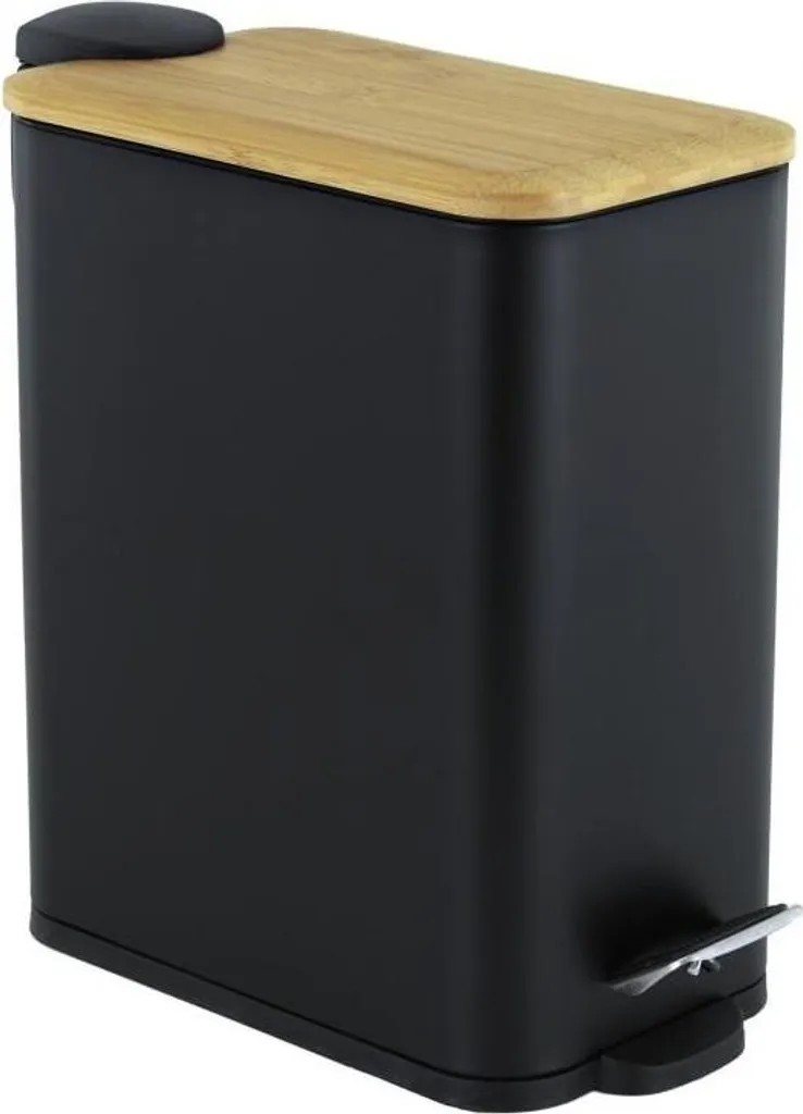Poubelle à pédale 5L en bambou noir pour salle de bain design élégant