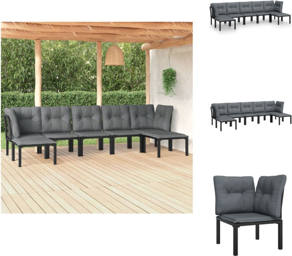 vidaXL 7-tlg. Garten-Lounge-Set Schwarz und Grau Poly Rattan - Gartenmöbel-Sets