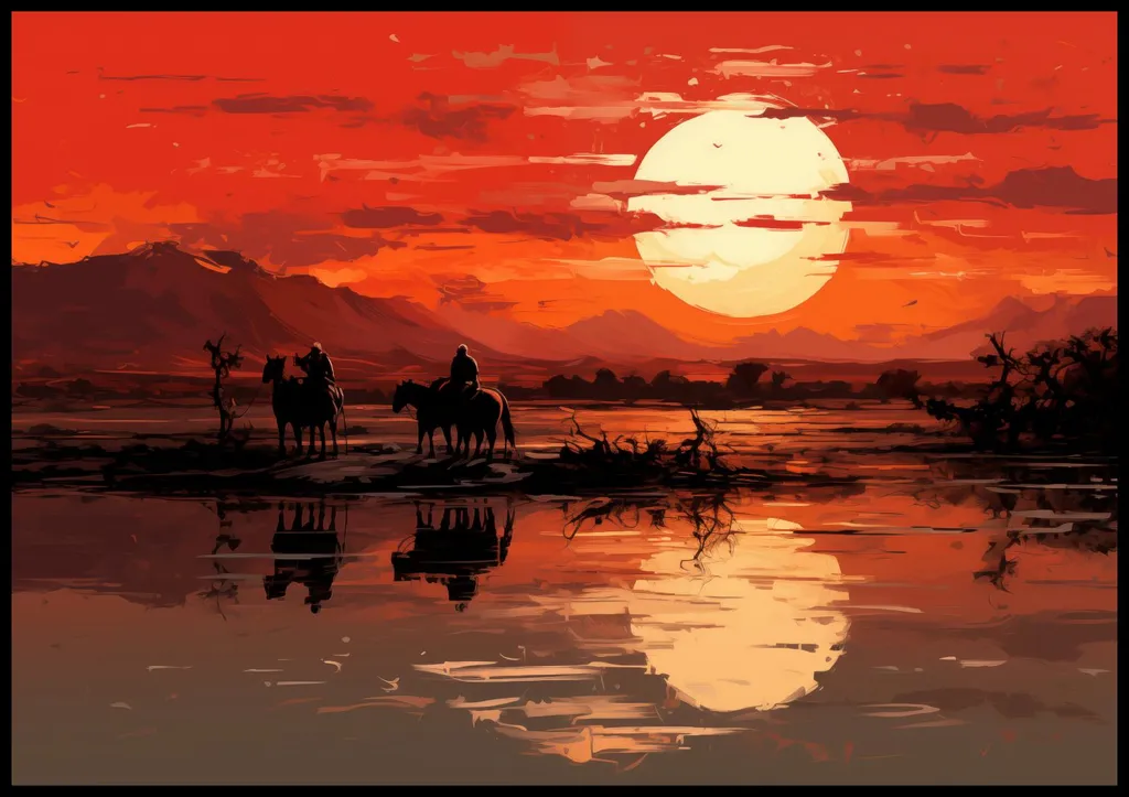 Affiche Salon Coucher de Soleil Prairie 100x70 - Déco Zen et Chaleureuse