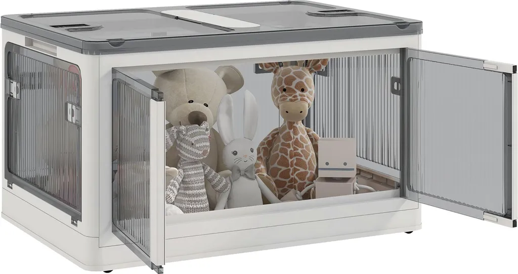 HOMCOM Boîte de Rangement Pliable 99L Empilable avec 5 Accès et Roulettes