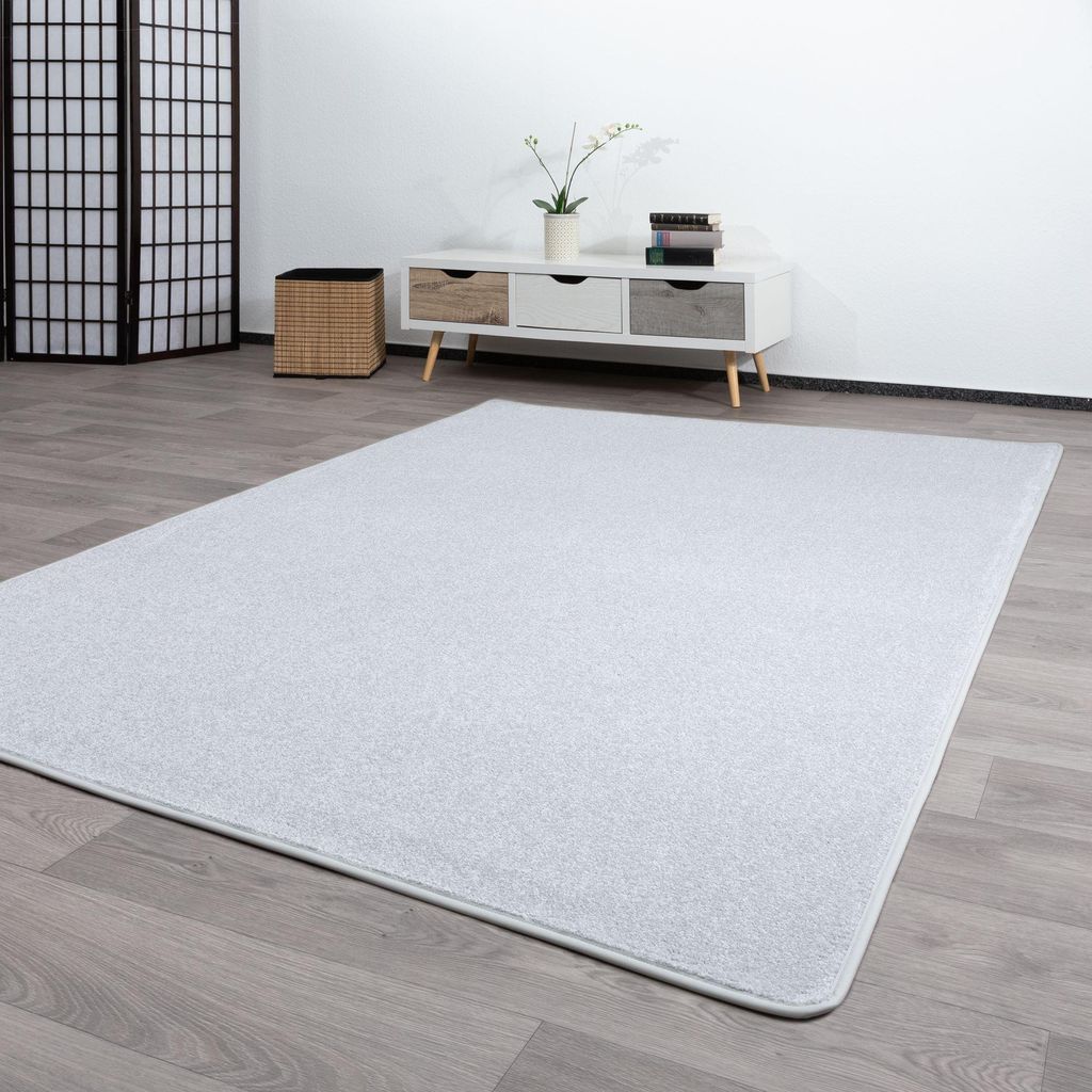 Steffensmeier Kurzflor Teppich Genua | Wohnzimmerteppich | Modern | Strapazierfähig | Silber, Größe: 80x150 cm