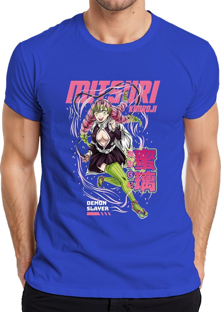 Mitsuri Kanroji Demon Slayer Love Hashira Anime Manga Pink Kawaii Herren T-Shirt, Blau, 3XL