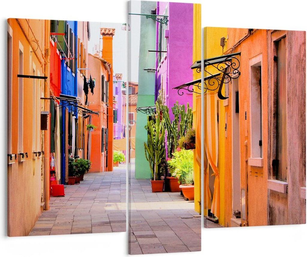 Bild auf Leinwand - Leinwandbild - Sommer Straße Haus - 95x80cm - Wand Bild - Wanddeko - Wandbilder - Leinwanddruck - Bilder - Kunstdruck - Wandde...