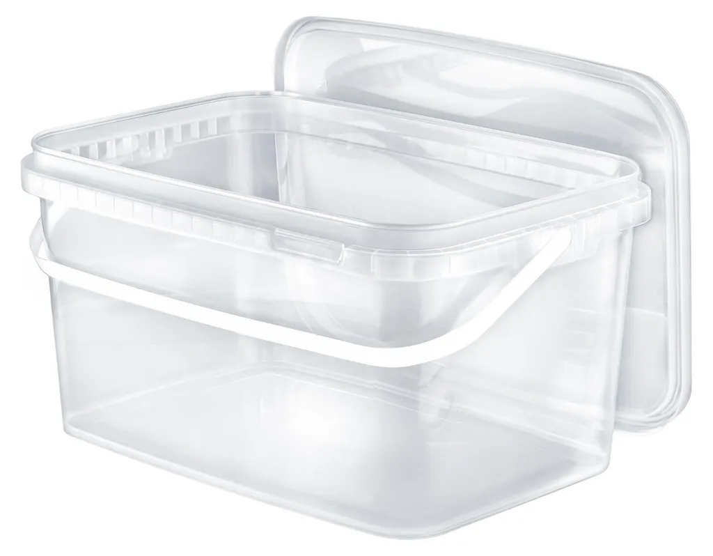 Benbow Secchio rettangolare con coperchio con manico 5L Quantità: 10 pezzi, Trasparente BSR, Ermetico, Sicuro per gli alimenti, BRC