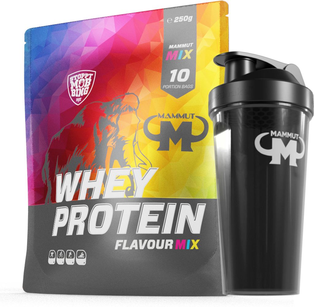 Mammut Nutrition - Whey Protein 10 x 25 g Proben Mixbeutel - 10 Portionen Eiweiß + GRATIS Protein Shaker, Geschmack: Mix Beutel 10 x 25 g