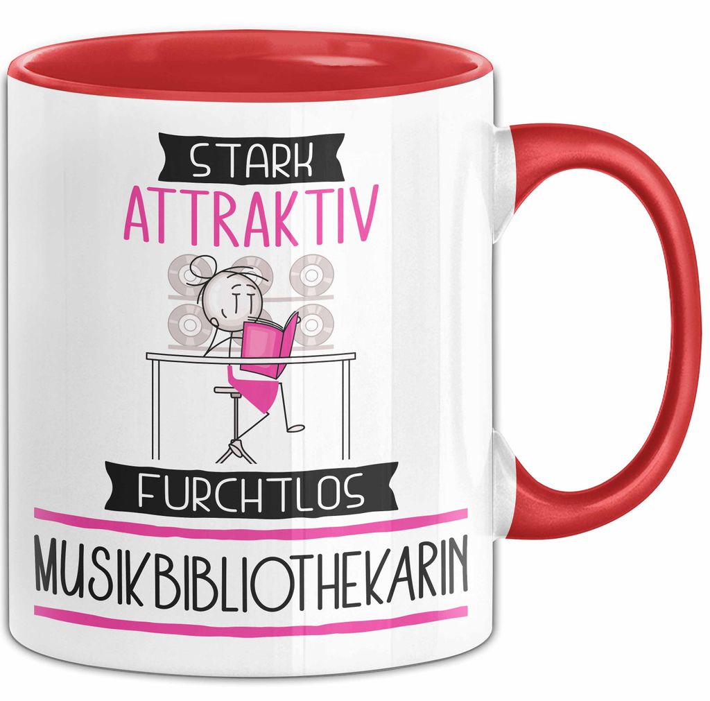 Musikbibliothekarin Tasse Geschenk Becher Stark Attraktiv Furchtlos Musikbibliothekarin Lustige Geschenkidee (Rot)