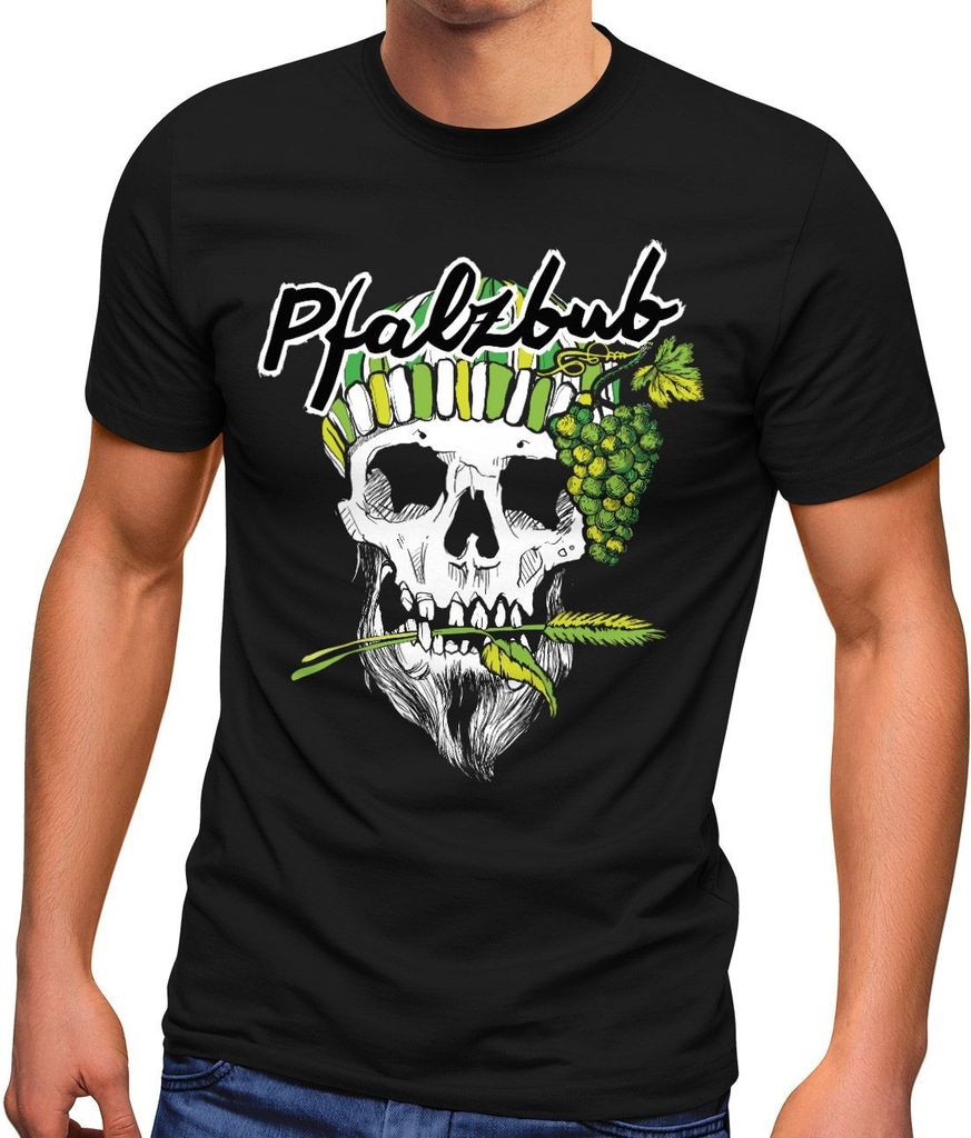 Herren T-Shirt Pfalzbub Pfälzer Wein Skull Totenkopf Printshirt Fashion Streetstyle Neverless schwarz 3XL