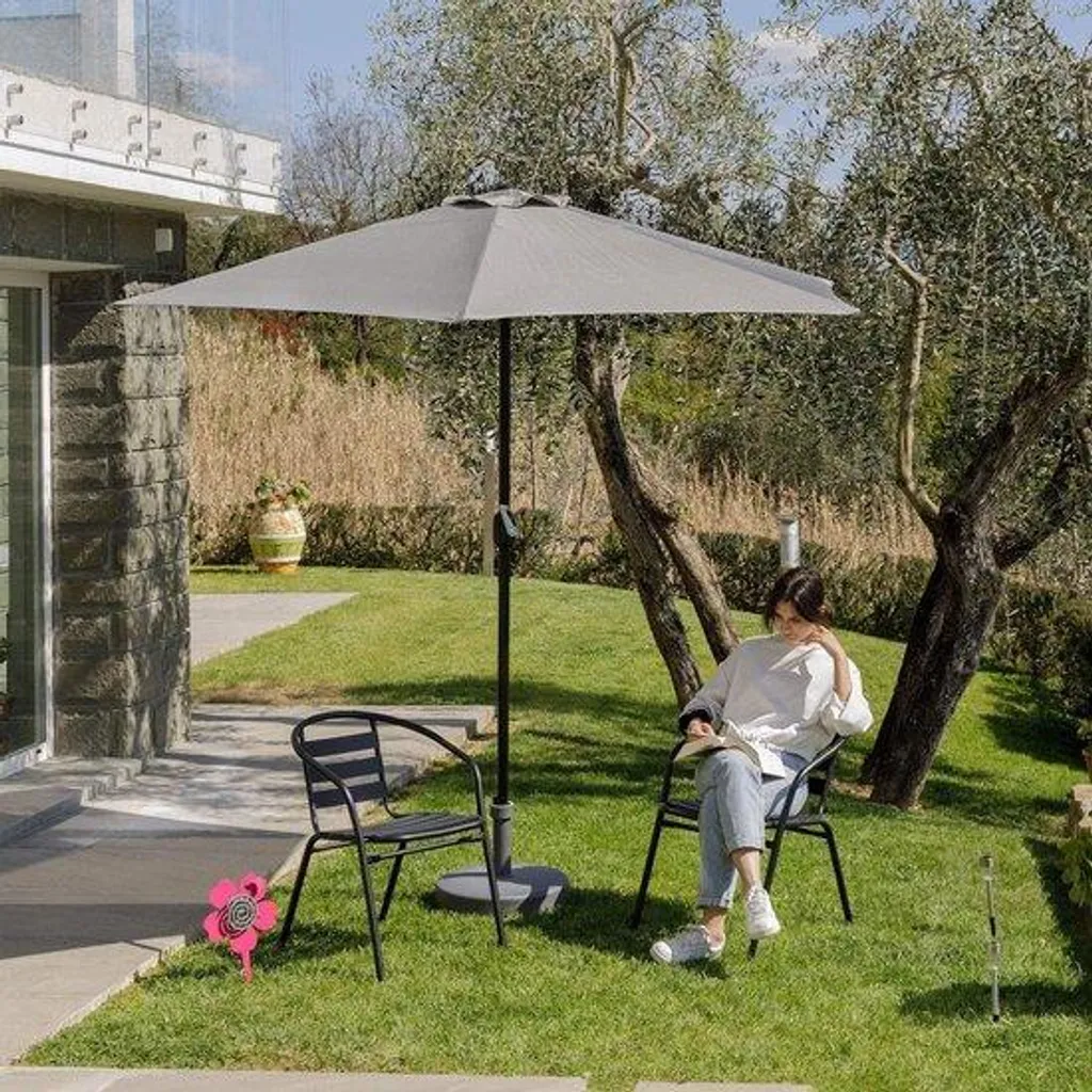 Parasol gris Ø 270 cm réglable pour jardin et terrasse - Modèle Zenit
