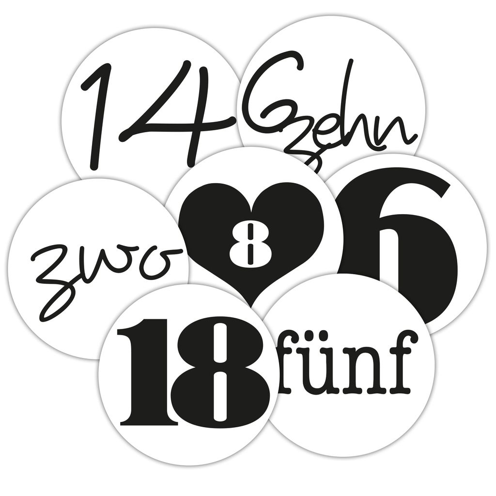 2 Bögen Adventskalenderzahlen - Frau Wundervoll, schwarz-weiß -