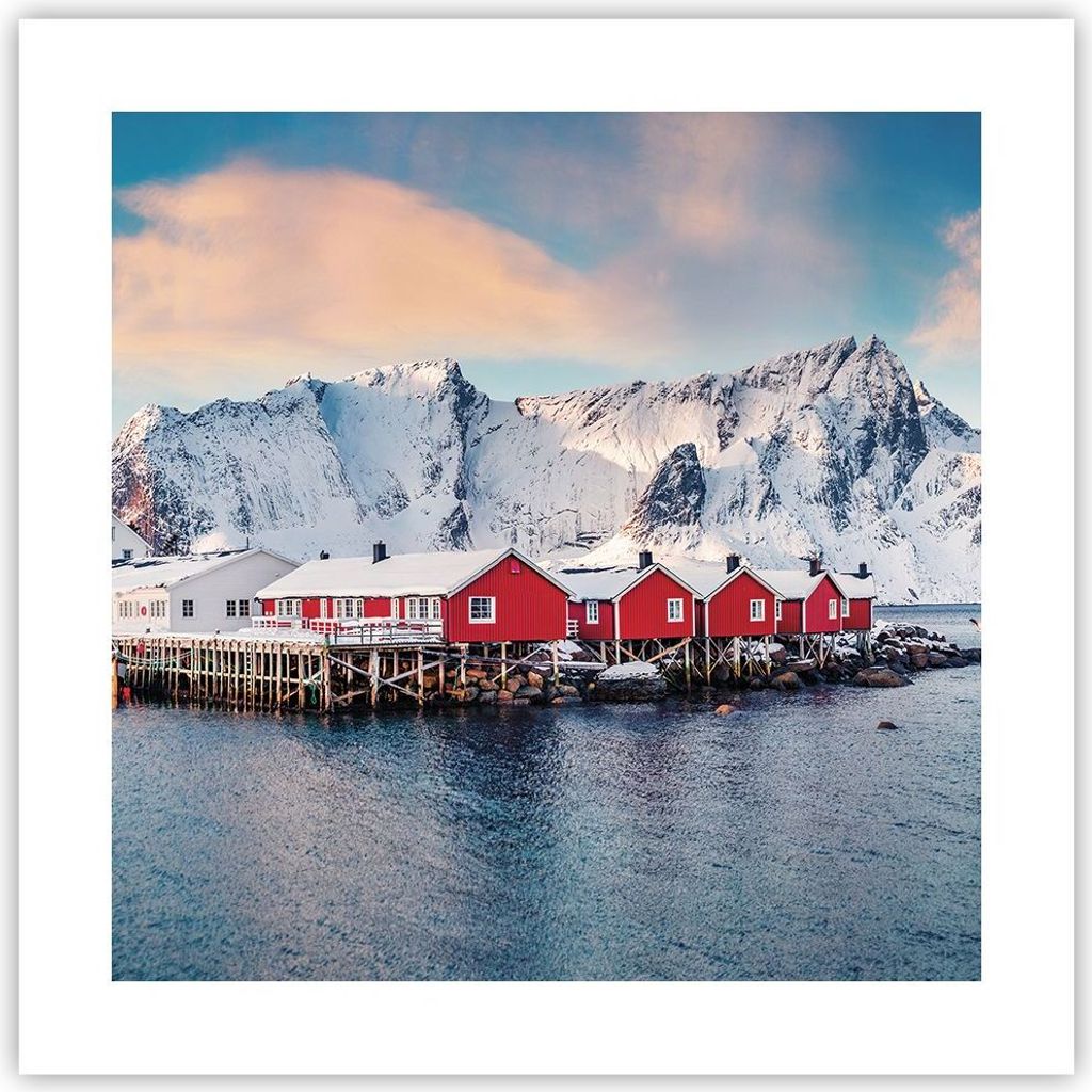 Poster - Poster ohne Rahmen - Lofoten Dorf Angeln - 40x40 cm - Wand Bild - Wanddeko - Wandbilder - Kunstposter - Wandposter - Bilder - Kunstdruck -...