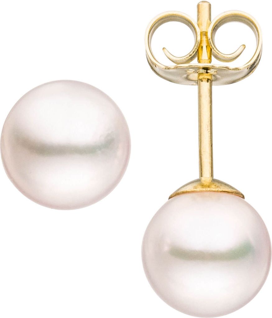 Paar Ohrstecker mit Akoya Perlen 6,5mm rund 585 Gold Gelbgold Ohrschmuck Damen