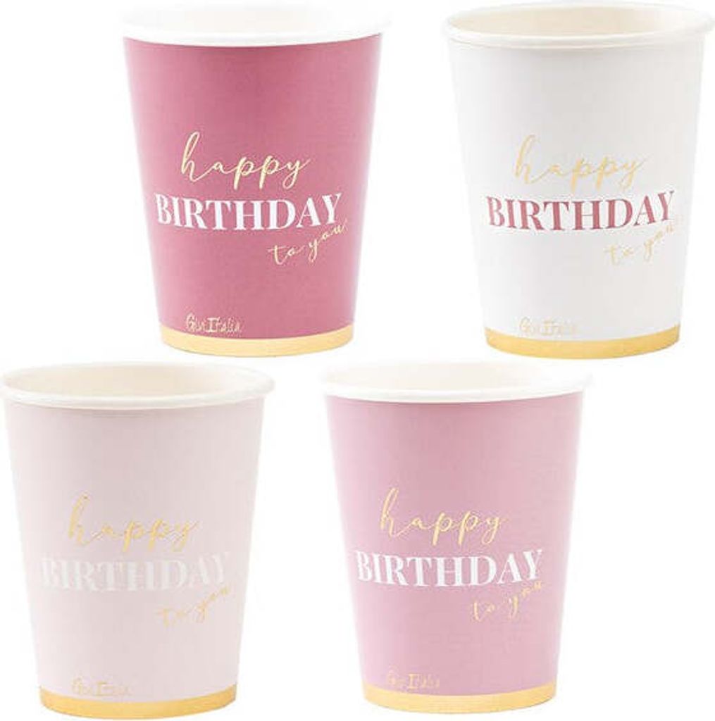 8 Pappbecher Pink Birthday 250ml