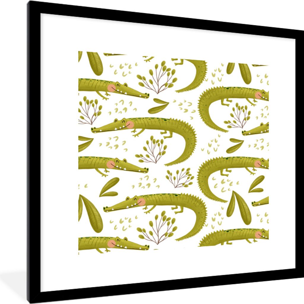 MuchoWow MuchoWow Gerahmtes Poster Dschungel - Krokodil - Grün 40x40 cm - Poster mit zchwarzem Bilderrahmen - Poster - Plakat im Rahmen