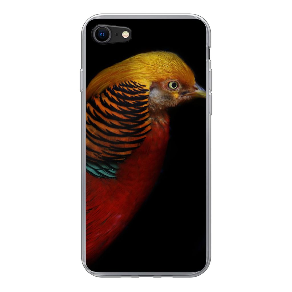 MuchoWow Handyhülle Schutzhülle Hülle für iPhone SE 2020 Vogel - Federn - Schwarz - Porträt Silikon Softcase Handy Hülle