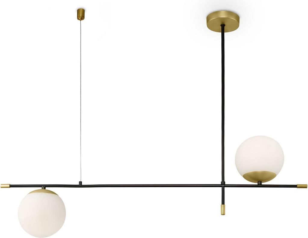 Pendelleuchte Metall Glas H: max. 76 cm in Schwarz Weiß Gold E14 2-flammig Kugelschirm Modern Hängelampe