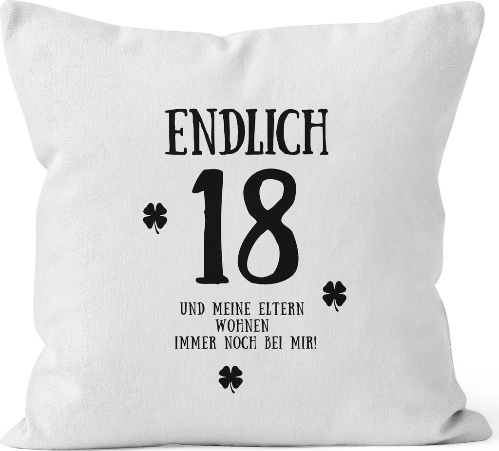 Kissenbezug Endlich 18 zum Geschenk zum 18. Geburtstag Produktbild 