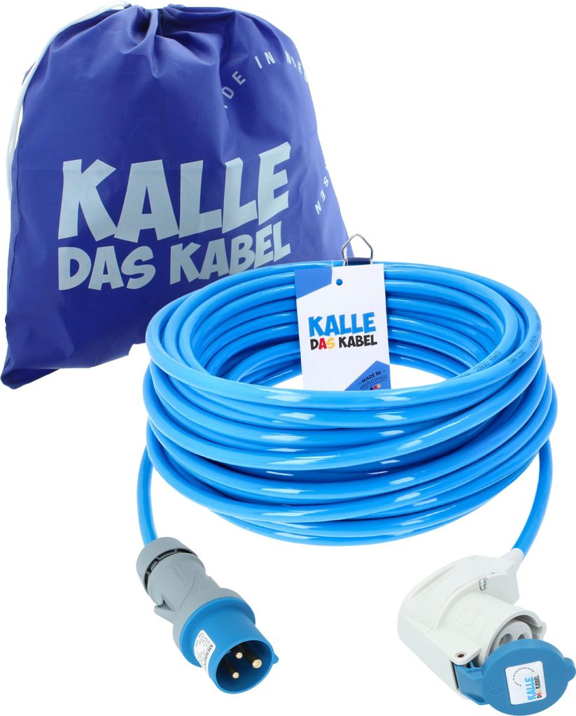 KALLE DAS KABEL CEE Verlängerungskabel 3G 2,5 mm² 25 Meter 230V 16A mit Winkelkupplung Extreme BLAU IP44 Stromkabel Campingkabel Campingverlänge...