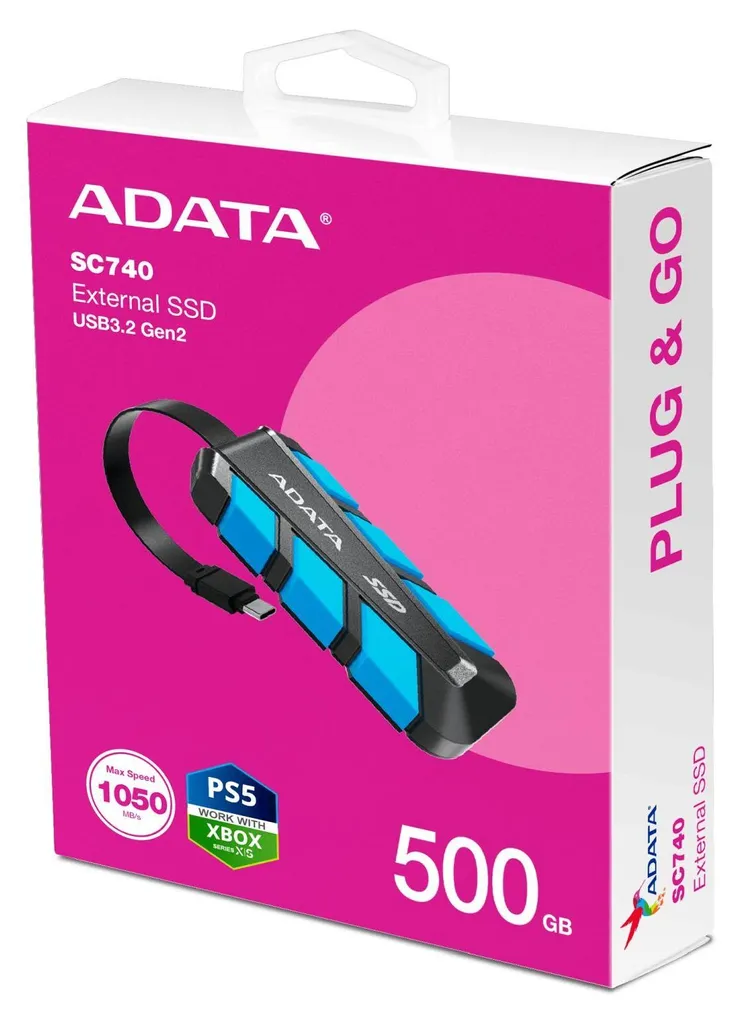Disque Flash USB Type-C ADATA SC740 500Go pour Transfert Rapide Noir