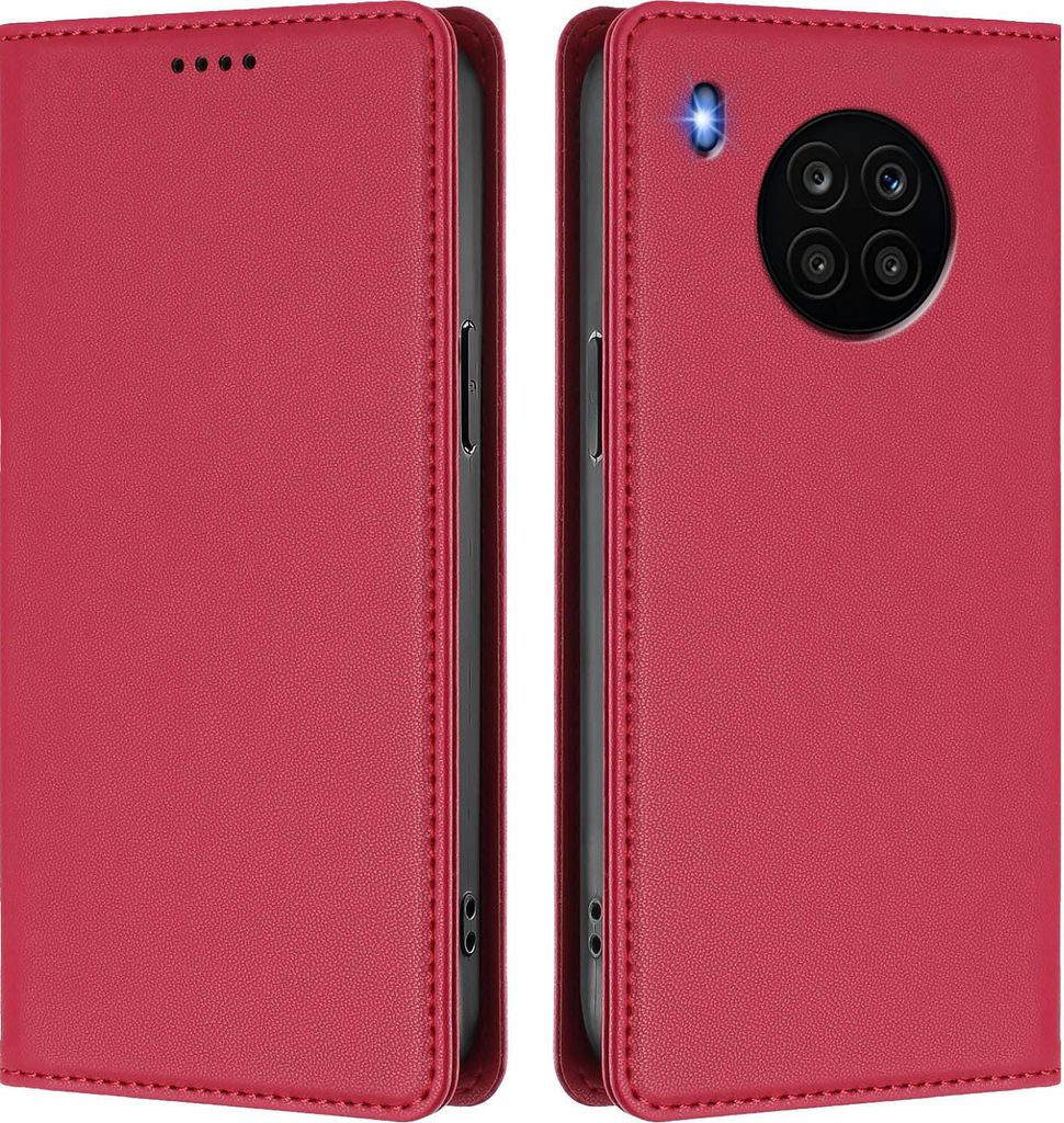 Handyhülle für Huawei Nova 8i /Honor 50 Lite, Kunstleder Klapphülle Stoßfeste Magnetische Hülle mit Ständer Rot
