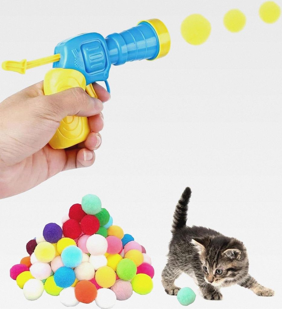 Toy Balls for Cats,Katzenspielzeug 100 Bälle, Katzen Ball Launcher Plush Ball Interactive Cat Toy Interaktives Ball plüschball Katze Training Cat...