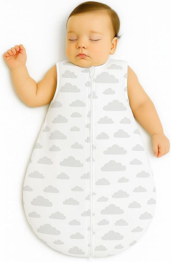 Babyschlafsack aus Baumwolle, Sommerschlafsack, atmungsaktiv und weich – hat 1,0 – 0–6 Monate gedauert – graue Wolke