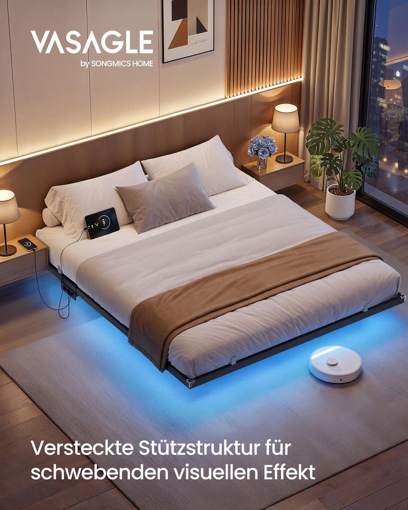 VASAGLE Bettgestell 180 x 200 cm mit LED-Beleuchtung, Produktbild 