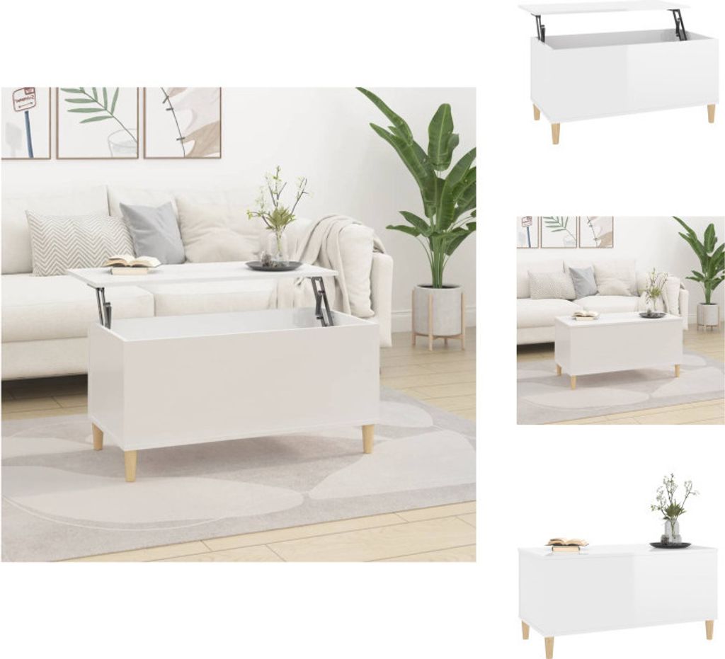 vidaXL Couchtisch Hochglanz-Weiß 90x44,5x45 cm Holzwerkstoff - Couchtische