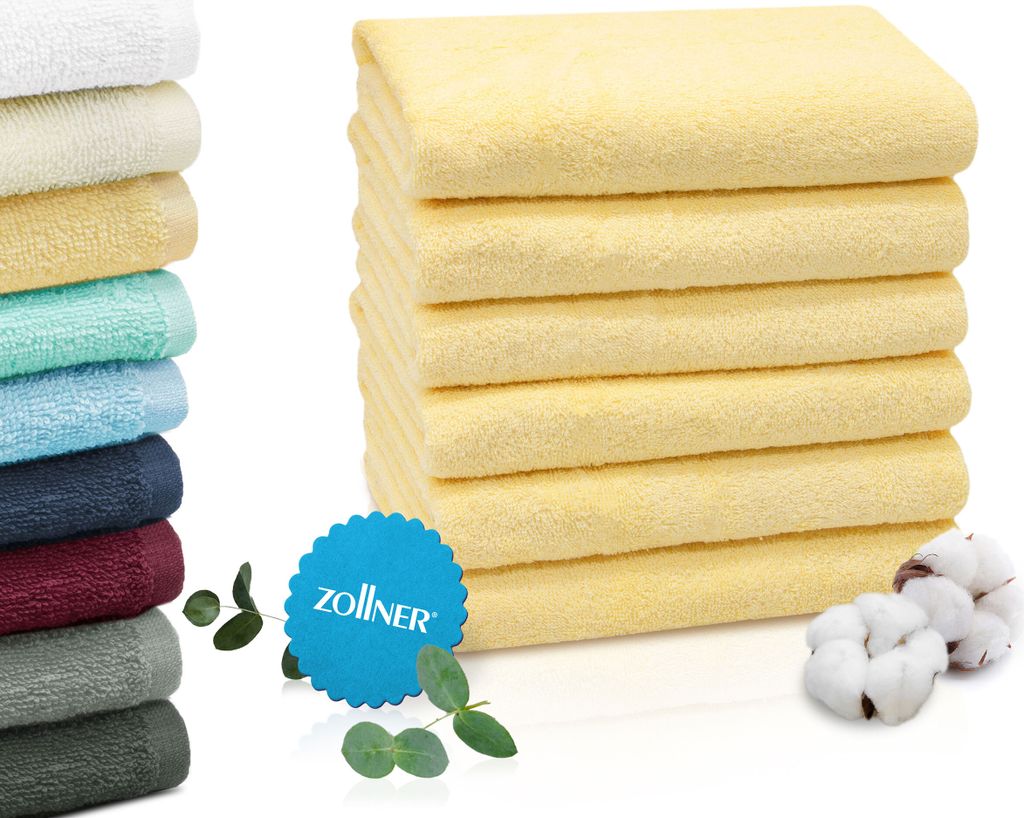 ZOLLNER 6er Set Handtücher, 50x100 cm 100% Baumwolle, 400 g/qm, gelb