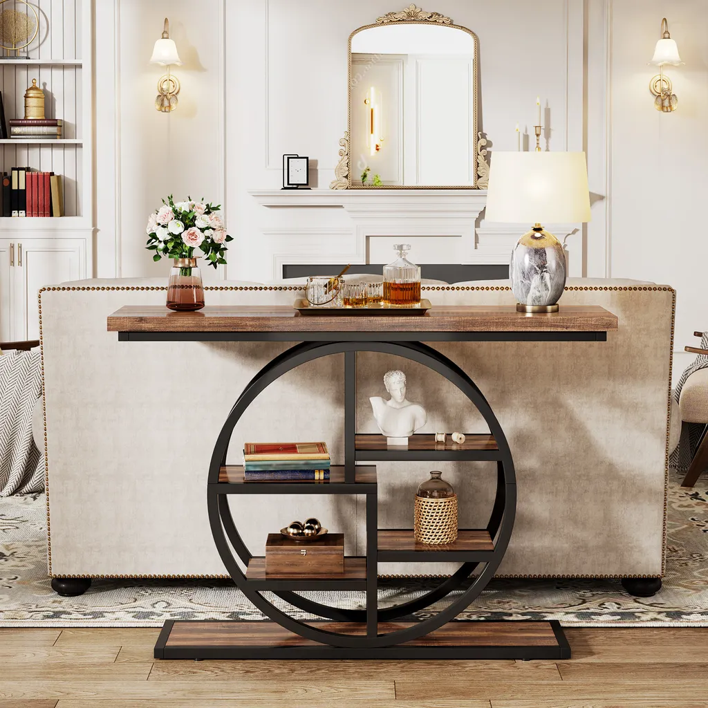 Tribesigns Table Console 105 cm Industrielle à 6 Étages Marron Vintage - 7