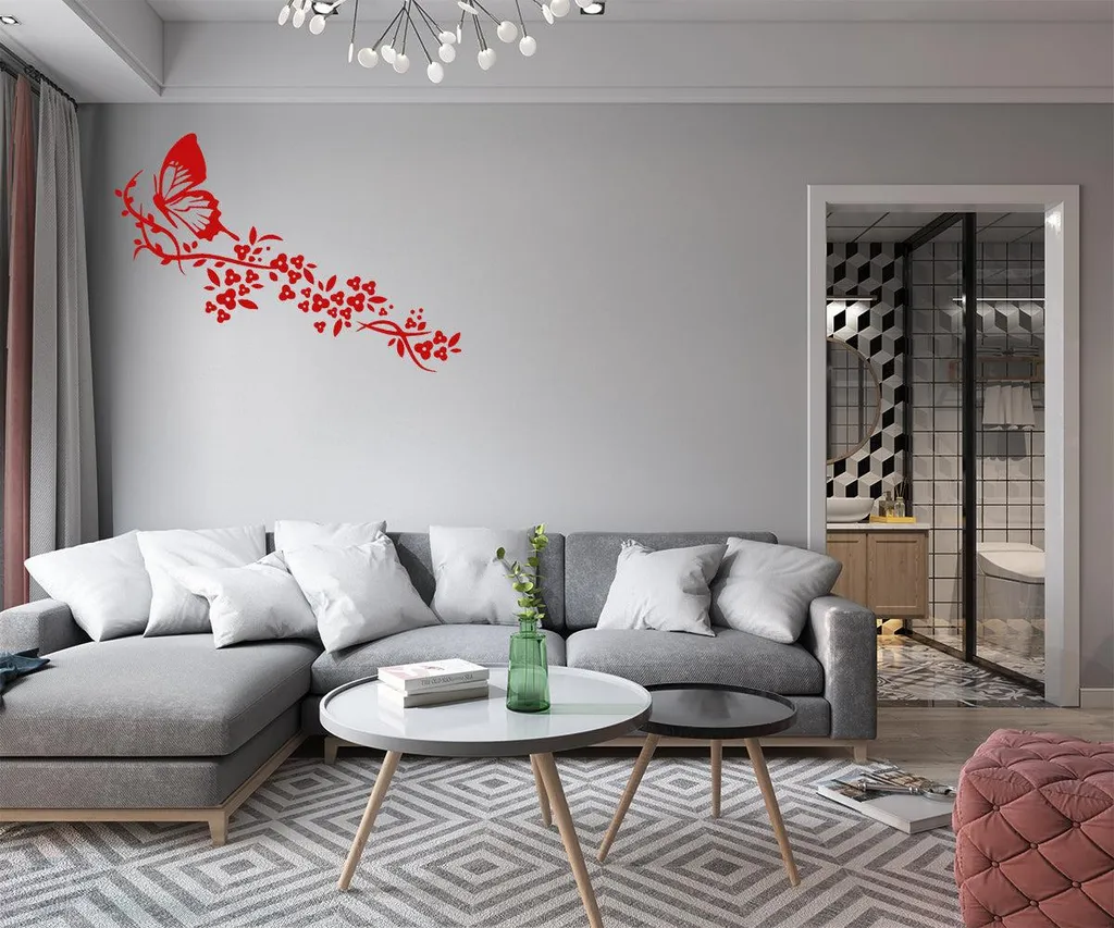 Autocollant mural papillon BUTTERFLY rouge en vinyle 55x135 cm