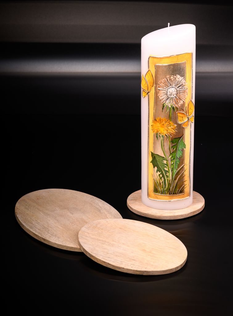Dekoteller, Kerzenteller Holz Hell oval 13,5 x 10 cm für Ovalkerzen