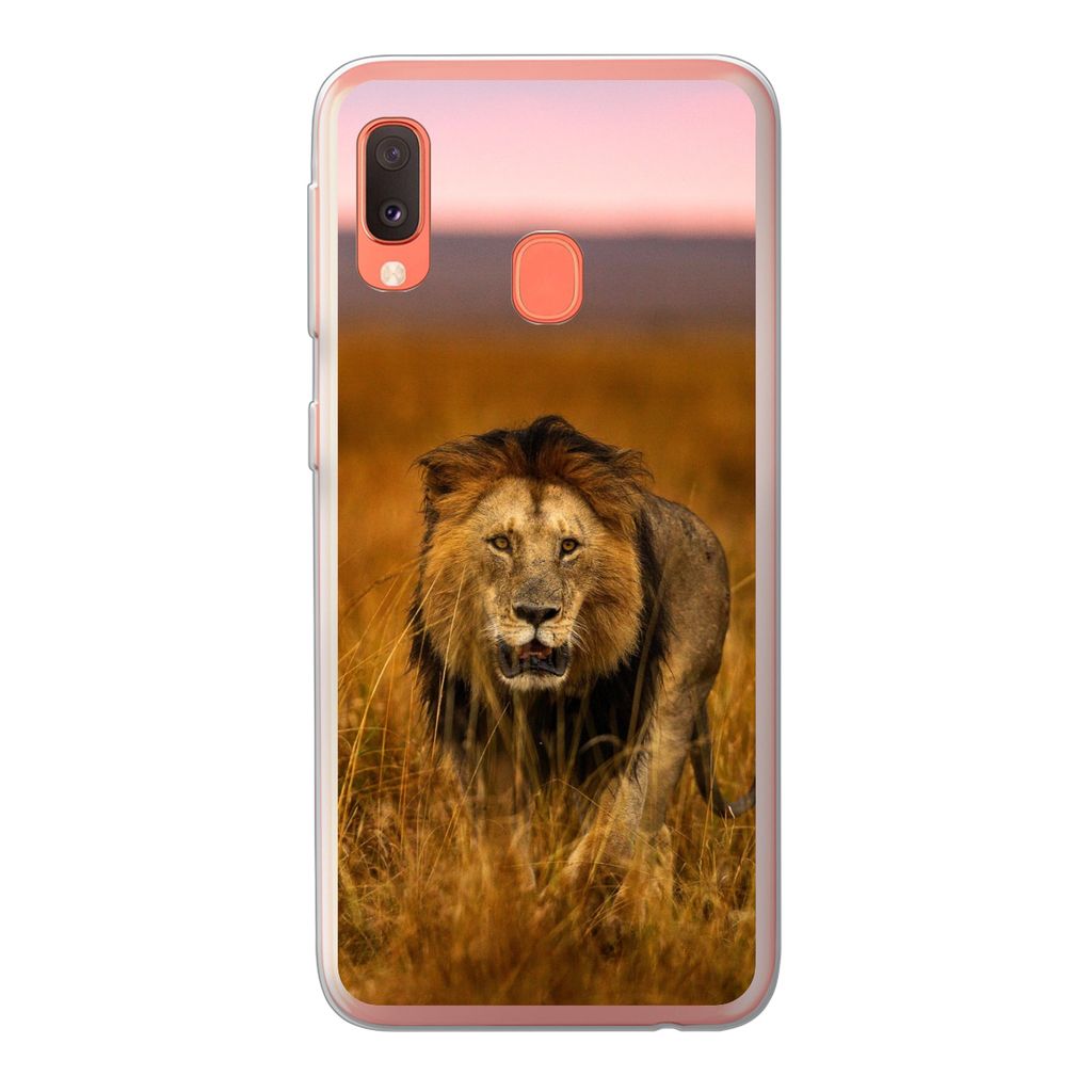 MuchoWow Handyhülle Schutzhülle Hülle für Samsung Galaxy A20e Löwe - Savanne - Gras Silikon Softcase Handy Hülle - Abdeckung