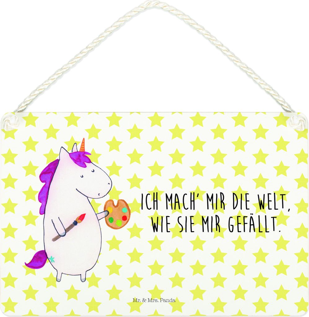 Mr. & Mrs. Panda Schild Einhorn Künstler DIN A4 - Weiß - Geschenk, Einhörner, Türschild, Unicorn, Wandbild Holz, holzbild, Zeichnen, Malen, wan...