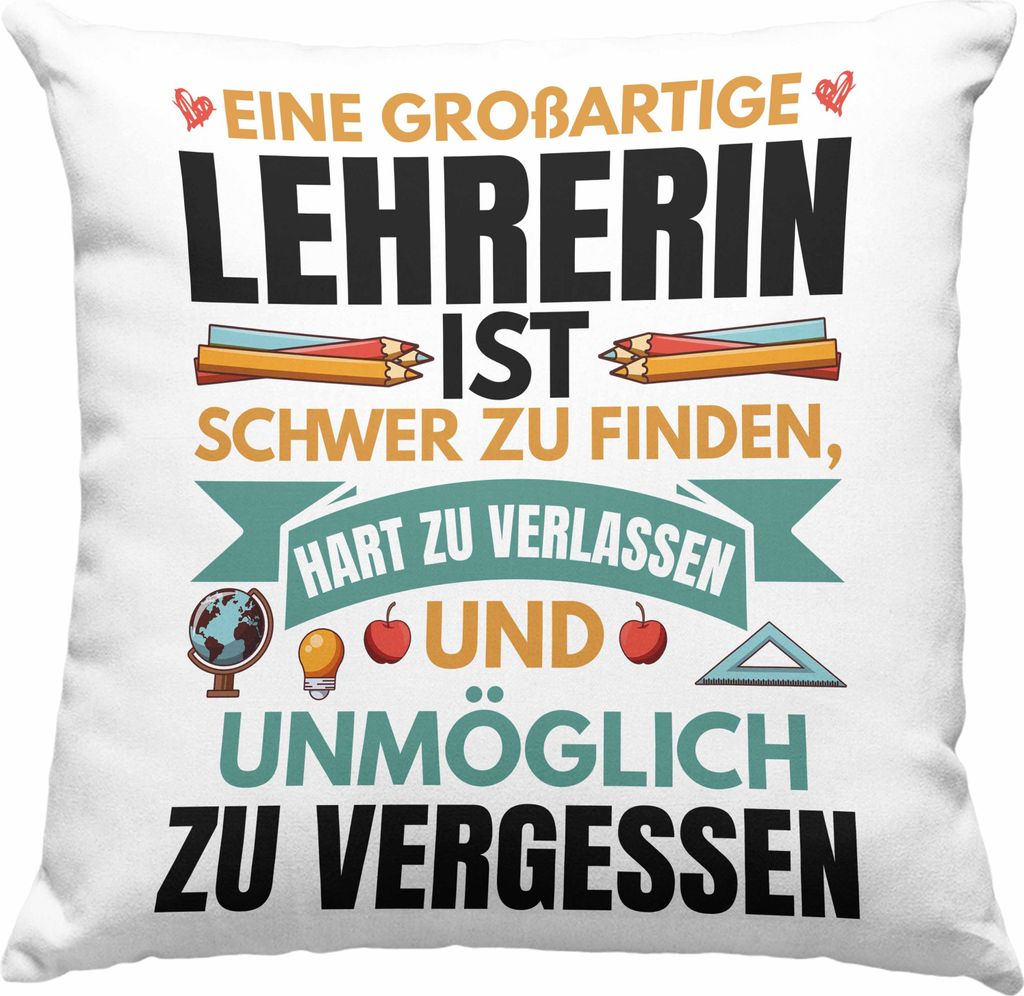 Trendation - Lehrerin Abschiedsgeschenk Deko-Kissen mit Füllung 40x40 Geschenk zum Abschied Klassenlehrerin Beste Lehrerin Geschenkidee Dankeschö...