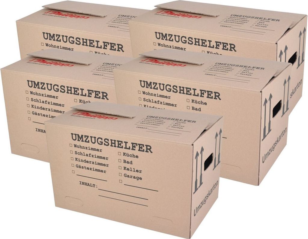 BURI Umzugskarton 5 Stück bedruckt 59x34x35cm Traglast bis 30kg Aufbewahrung Kiste