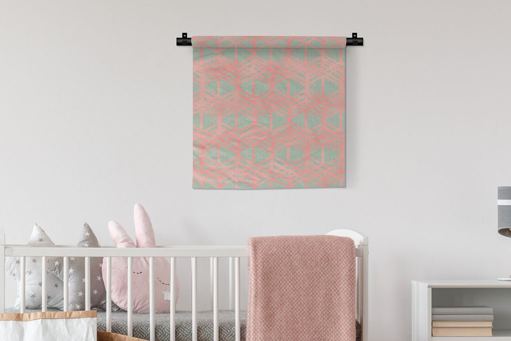 MuchoWow Wandteppich Wandbehang Muster - Rosa - Grün 60x60 cm Tapisserie Dekoration Wandtuch - Dekorationen - Wand Decke